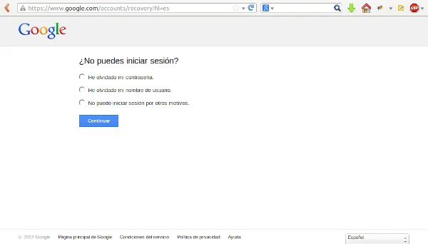 Recuperar contraseña Google