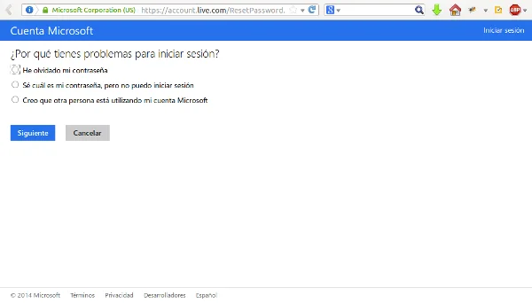 Recuperar contraseña Microsoft