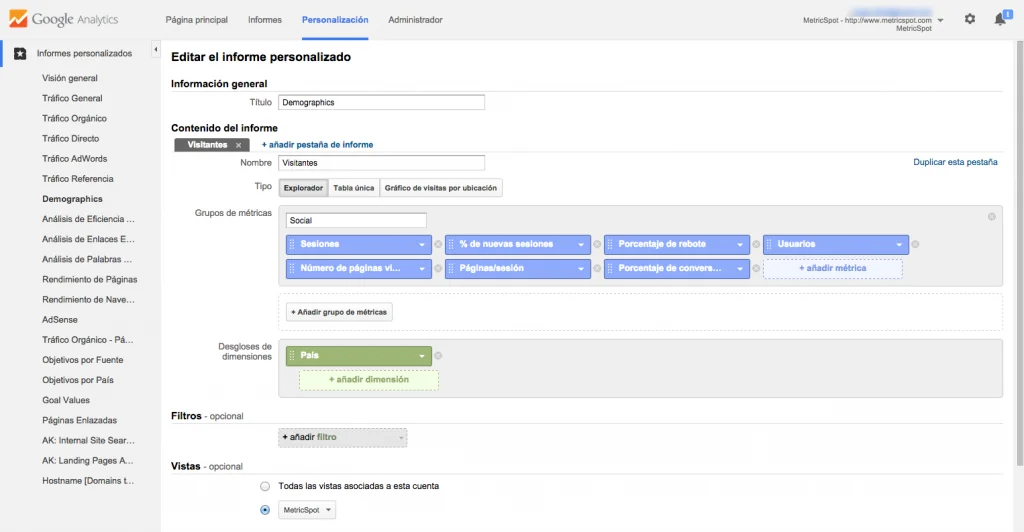 Informes Personalizados Google Analytics