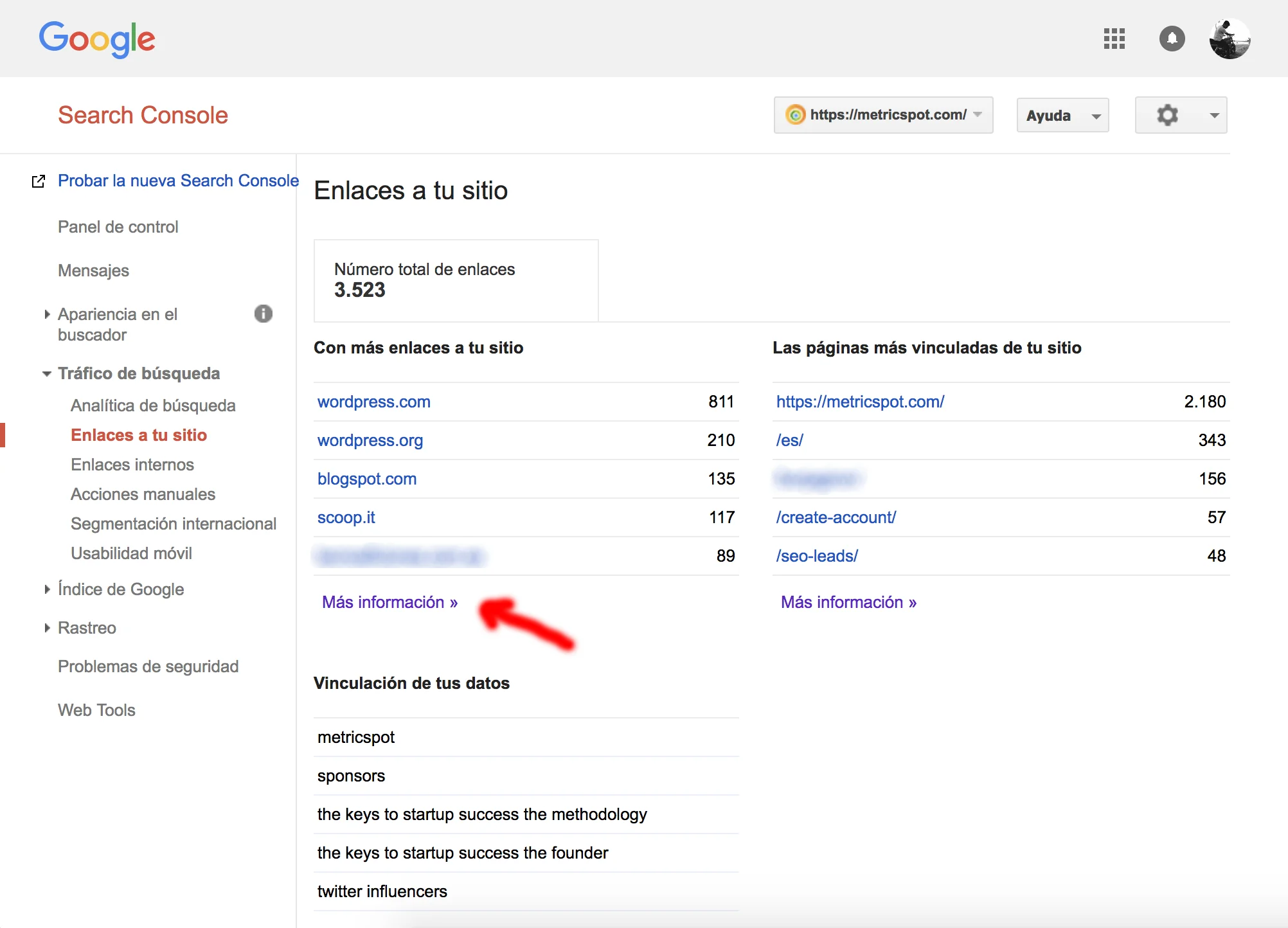 google search console enlaces a tu sitio